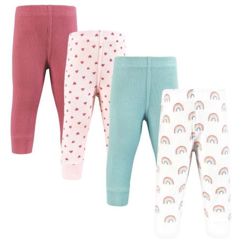 Hudson Baby Infant Girl Thermal Tapered Ankle Pants 4pk, Creative Rainbows, Newborn