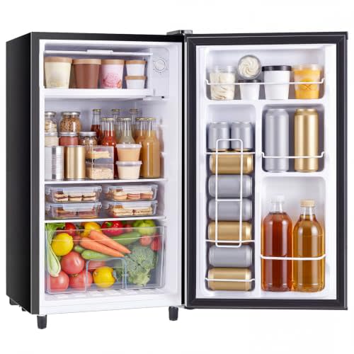 DUMOS 3.2 Cu.Ft Mini Fridge with Freezer, Single Door Refrigerator with Adjustable Thermostat, Compact Small Fridge for Bedroom, Office, Dorm, Black, Single Door
