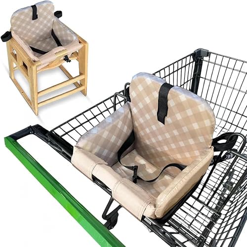 JoSeat Shopping Cart Seat Cover for Baby, High Chair & Grocery Seat Protector, Padded Chair Covers for Restaurant Seats, Unisex Machine Washable Grocery Cart Liner & Swing Insert – Beige Checkered