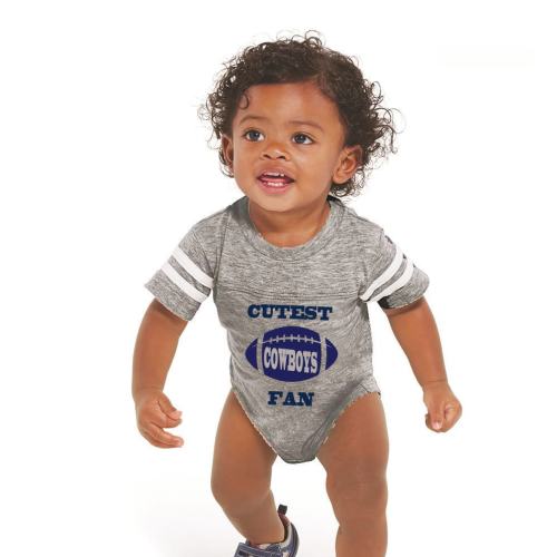 Cutest COWBOYS Fan! A custom gray and white football jersey baby bodysuit makes a perfect baby gift! Add a name and number!