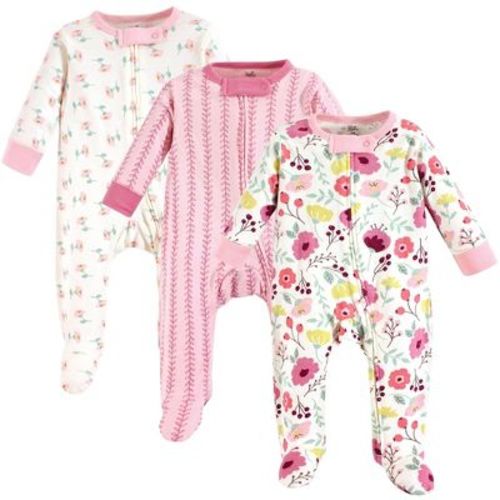 Touched by Nature Baby Girls Organic Cotton Zipper Sleep and Play 3pk, Botanical, 0-3 Months