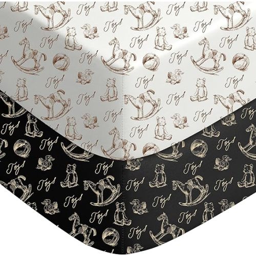 Yoofoss Baby Crib Sheets 2 Pack for Boys and Girls - 52x28 Fitted Crib Sheet Neutral Fits for Standard Crib and Toddler Mattress, Ultra Soft Breathable Microfiber Rocking Horse