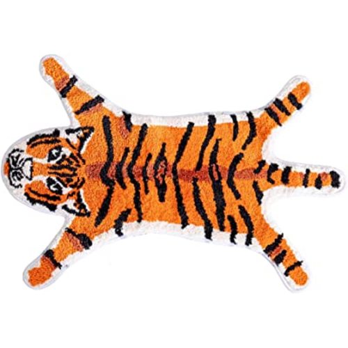 Personalized Tiger Print Area Rug, Cute Faux Tiger Rug Plush Non-Slip Home Decor Fluffy Animal Print Carpet Door Mat for Living Room, Bedroom, Playmat 39x26in Orange