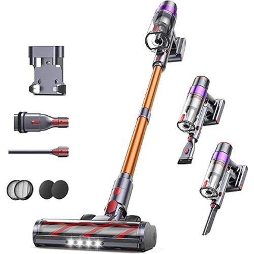 Cordless Vacuum Cleaner, 450W 40KPA Cordless Stick Vacuum Cleaner with 55Mins Rechargeable Battery, LED Touch Display, Handheld Vacuum Cleaners for Home/Pet Hair/Carpets/Floors