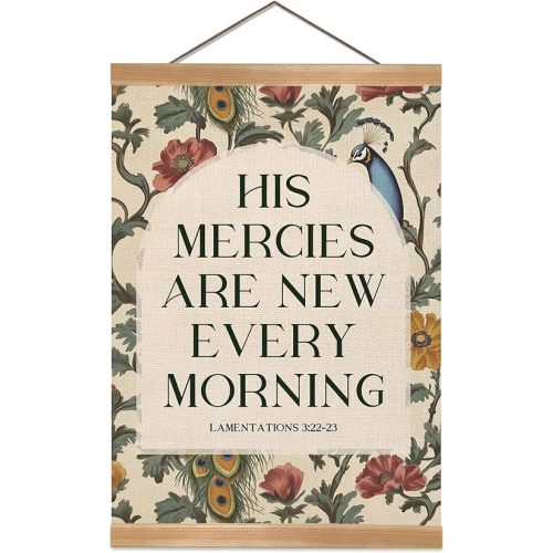 Christian Poster Wall Art Decor, Christian Bible Verse His Mercies are New Every Morning Boho Wall Art Framed Decor for Bedroom Living Room Office Nursery, 12x16inch