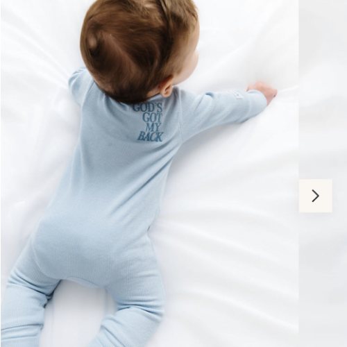 God's Got My Back Blue PJ Footless Onesie Ribbed Cotton-Bamboo Blend