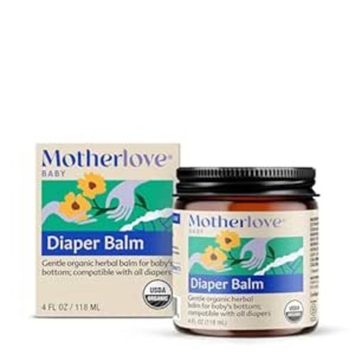 Motherlove Diaper Balm (4 oz) Organic Herbal Diaper Rash Cream—Cloth diaper Safe, Zinc Oxide- & Petroleum-Free