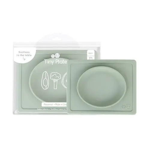 ezpz Tiny Plate (Sage) - Silicone Suction Placemat + Plate for Infants - 6 months+ - Baby Led Weaning Supplies - Fits on Most Highchair Trays