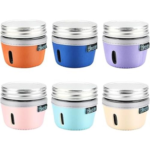 Beautyflier 6Pcs Neoprene Sleeve Cover for 4oz Mini Mason Jars, Jelly Canning Sleeves for Small Glass Canning Jar, Insulated Glass Jars Cover Canning Sleeves for Home Kitchen Storage (Sleeve Only)