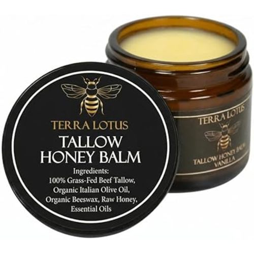 Organic Grass-Fed Beef Tallow Balm with Raw Honey - Moisturizing Cream for Soft, Smooth Skin - Handmade All-Natural Moisturizer (2 Oz, Vanilla)