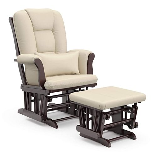 Storkcraft Tuscany Glider with Ottoman (Espresso/Beige) — GREENGUARD Gold Certified, Bonus Lumbar Cushion Included, Solid Wood Base, Smooth Motion, Award-Winning Nursery Rocking Chair