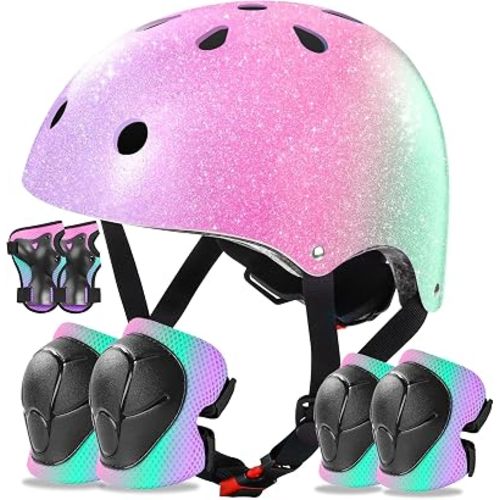 Kids Bike Helmet Set for Boys Girls Toddler Bicycle Helmet Adjustable Skateboard Helmet Protective Gear Set Knee Elbow Wrist Pads for Children Cycling, Scooter, Outdoor Sports