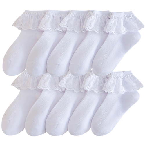 Besolor 10 Pairs Toddler Baby Girls Socks Dress Ankle Sock Frilly Lace Ruffle Socks Cotton White Crew Socks