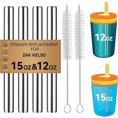 Metal Straws Replacement for Zak Kelso 15 oz & 12 oz Kids Sippy Cups
