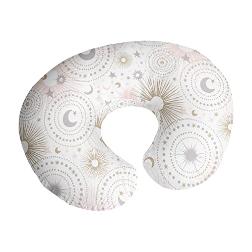Sweet Jojo Designs Star and Moon Nursing Pillow Cover Breastfeeding Pillowcase for Newborn Infant Bottle or Breast Feeding (Pillow NOT Included) - Blush Pink Gold and Grey Celestial Sky Stars