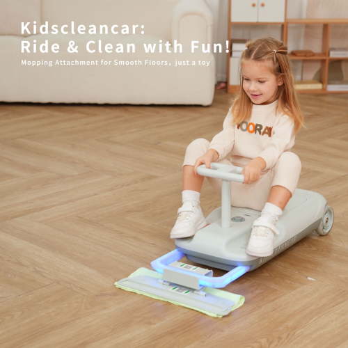 12V Ride-On Car with Cleaning Fun, 3 in 1 Gokart, Soft-Start, 5-Speed Adjustable, Detachable mop, Rechargeable Battery, 160lbs Capacity, Indoor & Outdoor for Kids Ages 3+,Original Design-KidsCleanCar