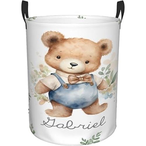 Custom Bear Baby Laundry Hamper Personalized Nursery Laundry Hamper Basket for Boys Girls Name Nursery Storage Hamper for Laundry Clothes, Nursery Hampers Baby Gift Baskets