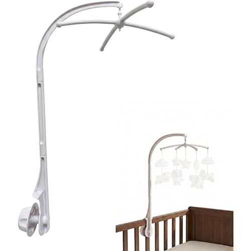 Crib Mobile Arm mit Holder, Baby Mobile for Crib with Adjustable Claw Width, DIY Baby Bed Bassinet Bell Bracket - Crib Accessories for Boys & Girls 26" White (Without Dolls)