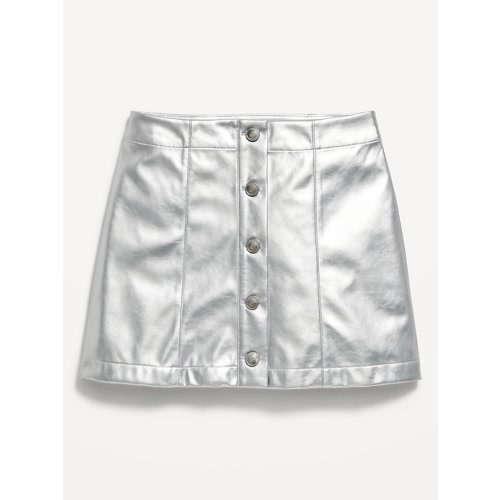 Faux-Leather Silver Shine Button-Front Skirt for Girls | Old Navy
