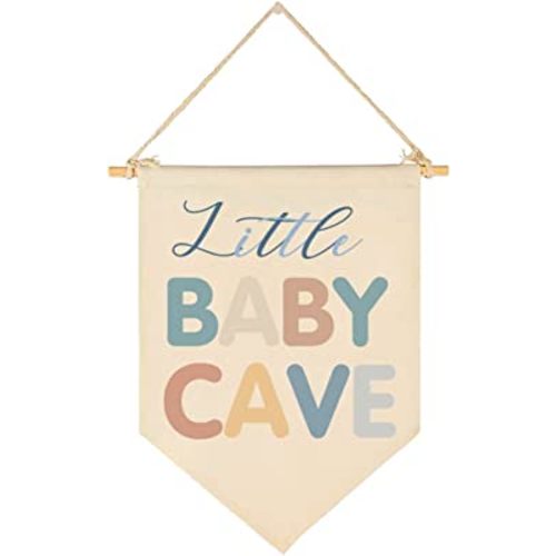 Baby Nursery Decor - Little Baby Cave - 16×12 Inch Nursery Decor Canvas Banner with Wood Hanger, Nursery Wall Decor for Newborn Bedroom, Nursery, Playroom, Classroom - Birthday Christmas Gift