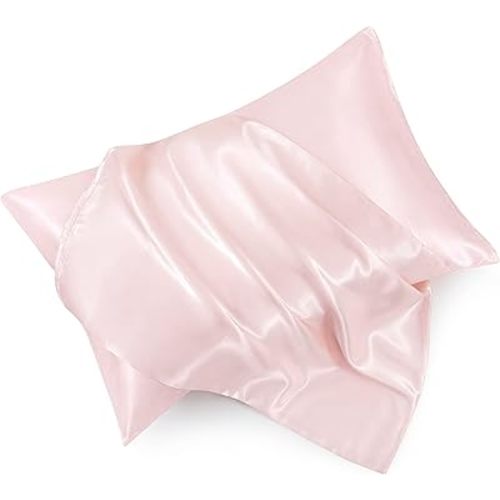 Blush Pink Satin Pillowcase Standard Set of 2 with Envelope Closure,Blush Pink Silk Pillowcase for Hair and Skin (20x26)