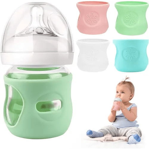 4 Pack Silicone Sleeves for Philips Avent Glass Bottle 4 oz, Anti Breakage Baby Bottle Holder, Compatible Philips Avent Glass Natural Baby Bottle 4 oz, Anti-Scald, BPA Free