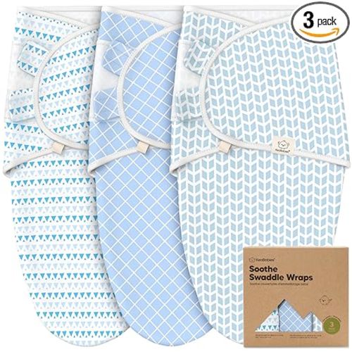3-Pack Organic Baby Swaddle Sleep Sacks - Swaddles for Newborns, Infant 0-3 Months, Baby Girls, Boys, Soft & Snug Newborn Sleep Sack, Nursery Swaddling Blankets (Storm, OS)