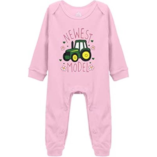 Baby Bodysuit Green Tractor Model Farmer Baby Tractor Long Sleeve Rompers 0-3 Months Pink