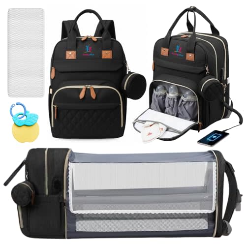 Buddy Bear Diaper Bag Backpack with Changing Station, Waterproof Baby Diaper Bag with USB Port, Large Capacity Multi-Function Baby Bag for Moms & Dads, Ideal Baby Gift, Black