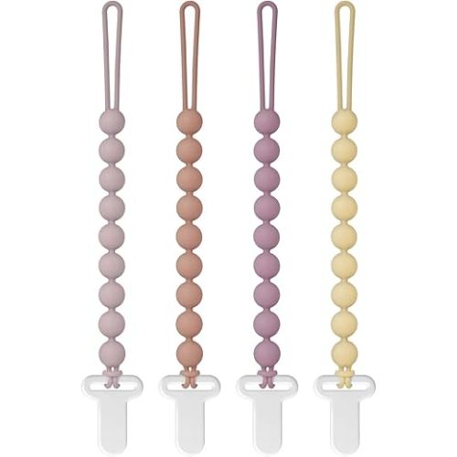 Pacifier Clips Silicone, 4-Pack Pacifier Holder Clip with Stylish Round Design, 100% Food Grade Silicone, Safe Essentials for Newborns Baby Boys and Girls