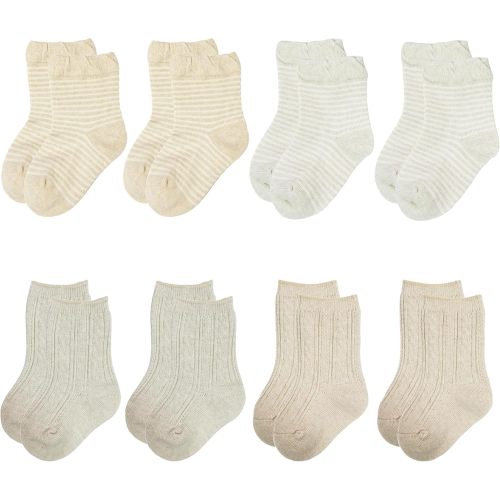 Baby Socks 8-Pack, Infant to Toddler Crew Socks, Soft Breathable Cotton, Reinforced Toe & Easy-On Design
