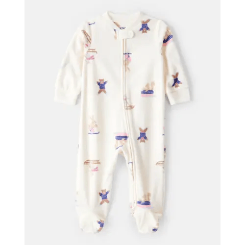 Baby Girl Animal Ski Print Loose Fit Long-Sleeve Sleep & Play Pajamas - Cream | Carter's