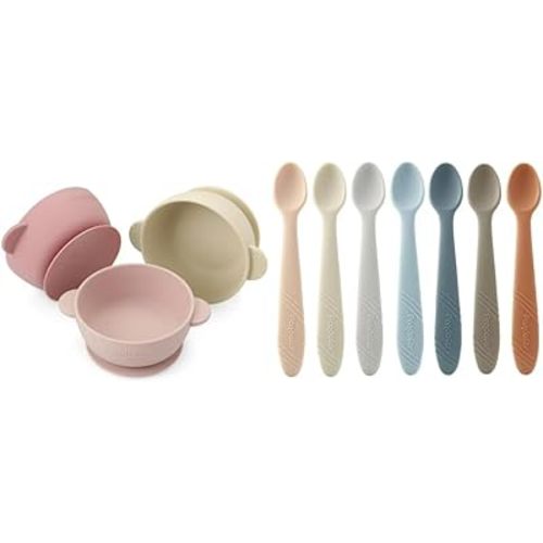 PandaEar 3 Pack Baby Bowls & 7 Pack Silicone Baby Feeding Spoons