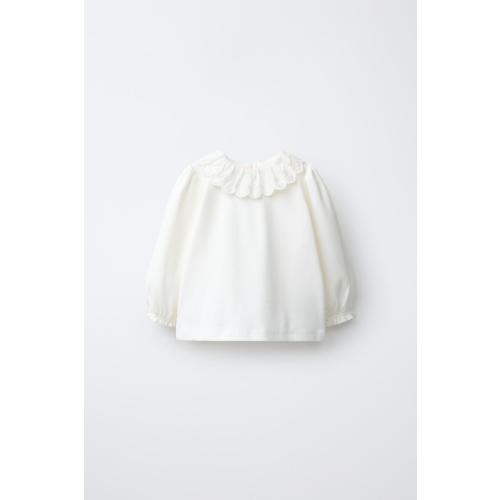 EMBROIDERED PETER PAN COLLAR TOP - Ecru | ZARA United States