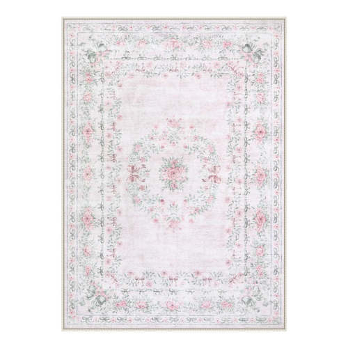 Eliane Washable Vintage Traditional Floral Pink Rug