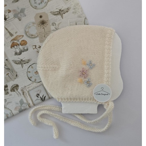 Wool Embroidered Baby Bonnet
