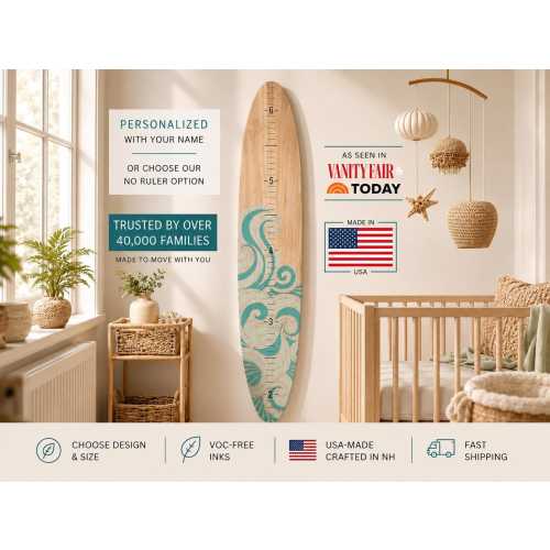 Name Surfboard GROWTH CHART-Ocean Nursery Nautical Nursery Decor, personalized growth chart Height Chart,Kids Coastal Family Surfboard Art