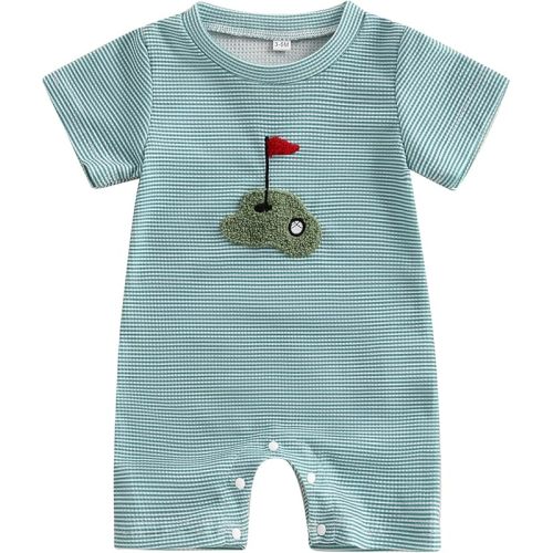 Newborn Infant Baby Boy Summer Outfits Short Sleeve Jumpsuit One-piece Embroidered Golf Onesie Clothes
