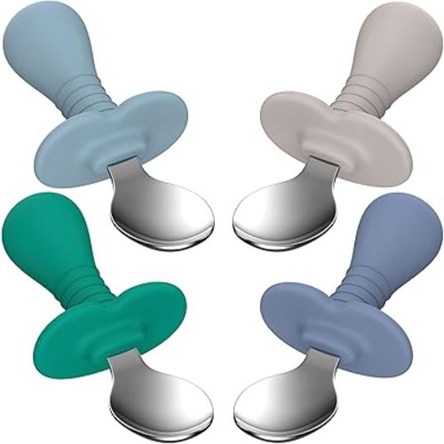 4 Pieces Toddler Spoons Baby Spoons, Kids Silverware Set with Silicone Handle, 18/8 Stainless Steel Children Safe Spoons, BPA Free, Anti-Choke Design