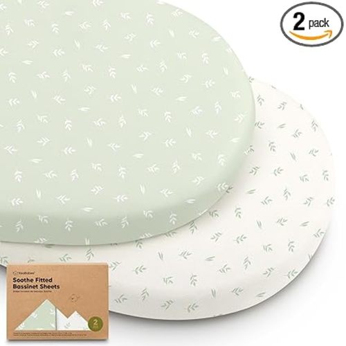 2-pk Organic Baby Bassinet Sheets Boys, Girls, Bassinet Fitted Sheet (Herb) | 100% Cotton Bassinet Mattress Sheets, Compatible with Halo Bassinest Swivel Sleeper, Graco, Baby Delight, Universal Fitted