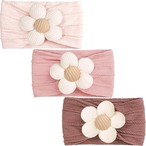 CÉLLOT Baby Flower Headbands Baby Girls Nylon Headbands Baby Essentials Stretchy Hairbands Handmade Hair Accessories for Newborn Infant Toddlers Kids (Pink,Cameo,Salmon)