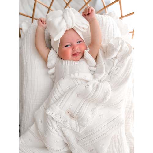 Pointelle Baby Blanket - White