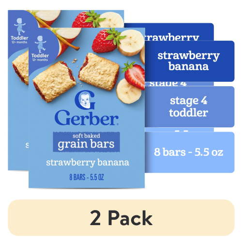 (2 pack) Gerber Snacks for Toddler Soft Baked Grain Bars, Strawberry Banana, 5.5 Ounce