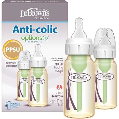 Dr. Brown's Anti-Colic Options+ Narrow PPSU Baby Bottle, 4 oz, 2-Pack