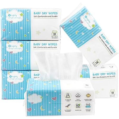 Orighty Baby Dry Wipes - Super Soft & Gentle Baby Washcloths, Use Wet or Dry, 100% Unscented Tissue for Babies Sensitive Skin, Ideal for Diaper Changes, Feeding, Nursing, Runny Nose & Drool, 600 Count