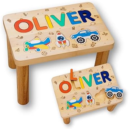 Wooden Stool Custom Name Puzzle Personalized 1st Birthday Girl Gift Montessori Helper For Kids First Christmas Gift Gifts for Toddlers