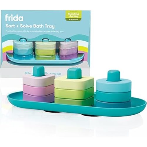 Frida Baby Sort + Solve Bath Puzzle Bath Toy, Matching + Sorting Bath Toys for Toddlers, Play with Purpose, Develop Fine Motor Skills, Sequencing, Problem Solving, Count, Learn Shapes & Colors