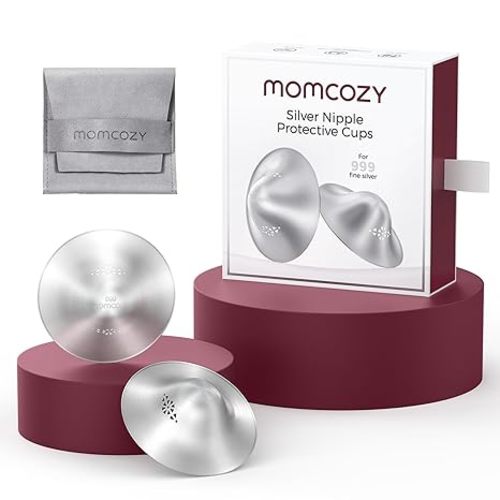 Momcozy 999 Silver Nursing Cups, Hole-Free Design, 999 Silver Nipple Shields, Breastfeeding Essentials, Silver Nipple Shields for Breastfeeding Newborns, Metal Nipple Shields, Regular Size