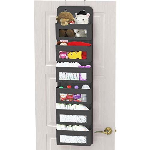 Simple Houseware Over Door/Wall Mount 6 Clear Window Pocket Organizer, Dark Gray