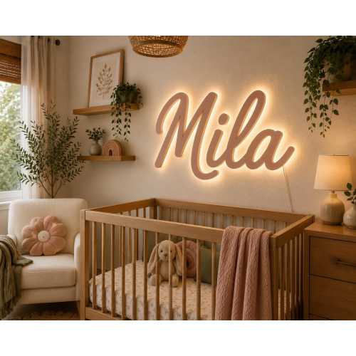 Personalized LED Nursery Name Sign, Cursive Script Backlit Wall Decor, Baby Room Light